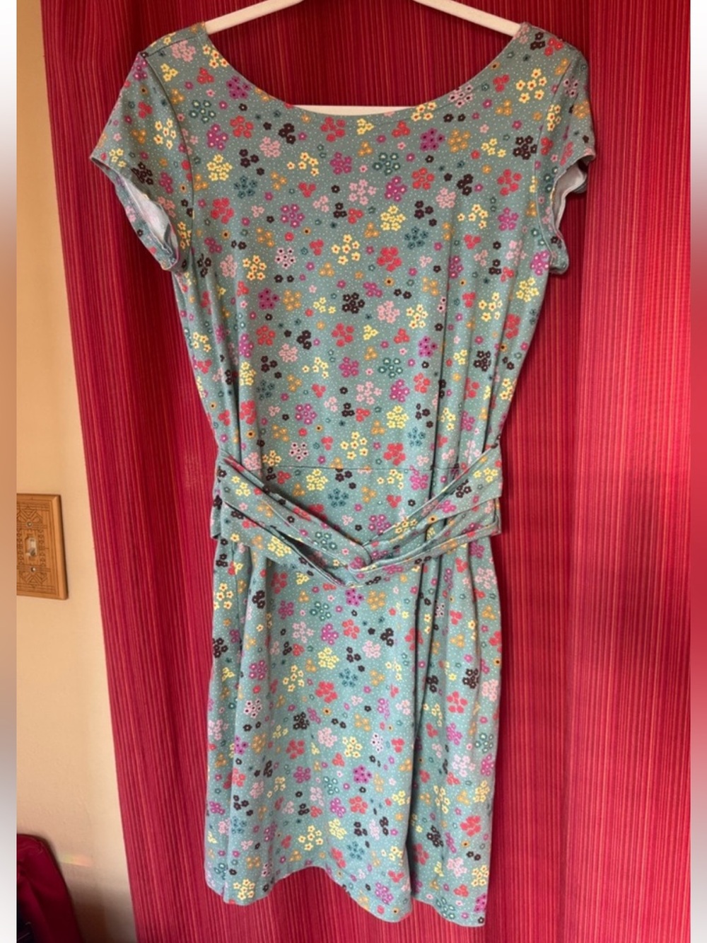 Blue Platypus Cotton Blend Floral Dress Wrap Belt Front Size Small